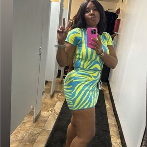 Vibrant Blue and Yellow Zebra Print Dress